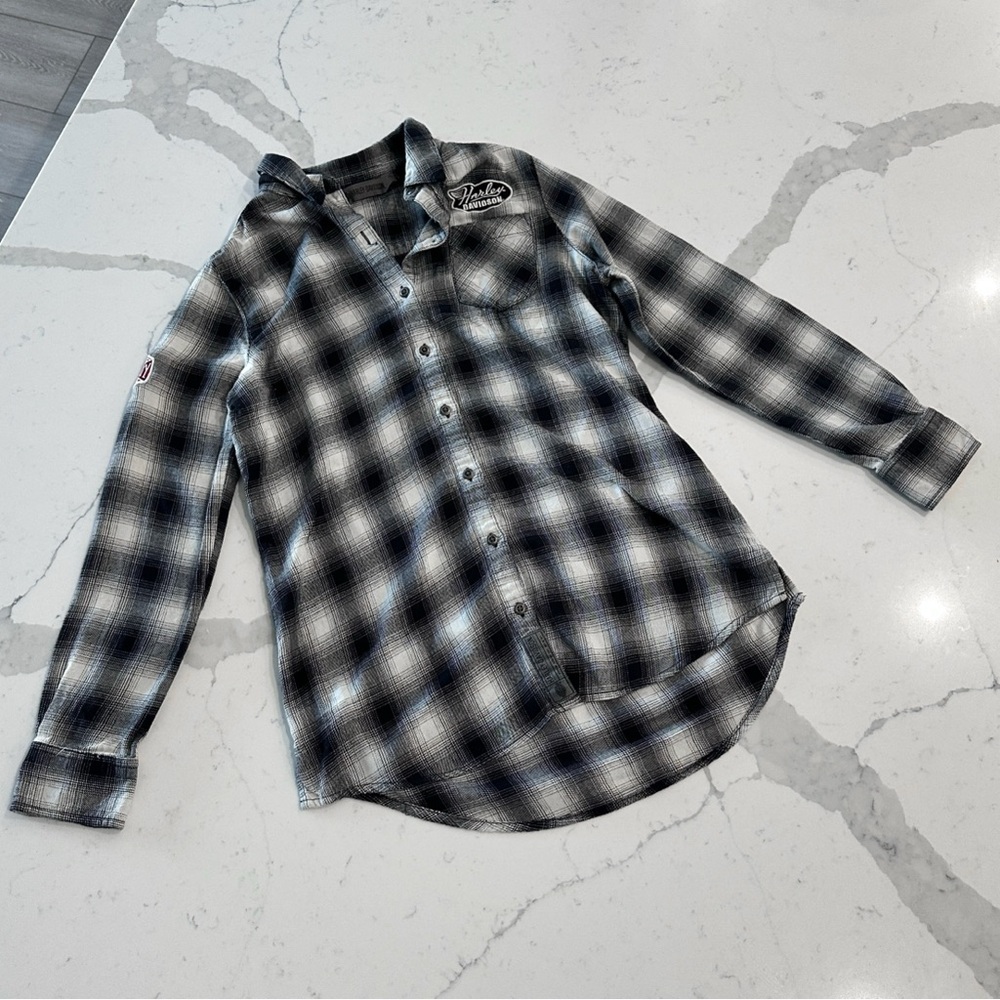 Harley Davidson Black & White Plaid Top - Picture 2 of 7